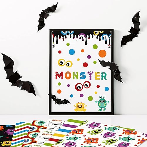 Miniatura 6 de Whaline 60 hojas de papel con patrón de monstruo de Halloween, tamaño A5, 12 diseños, papel de álbum de recortes de alienígena de doble cara, lindo