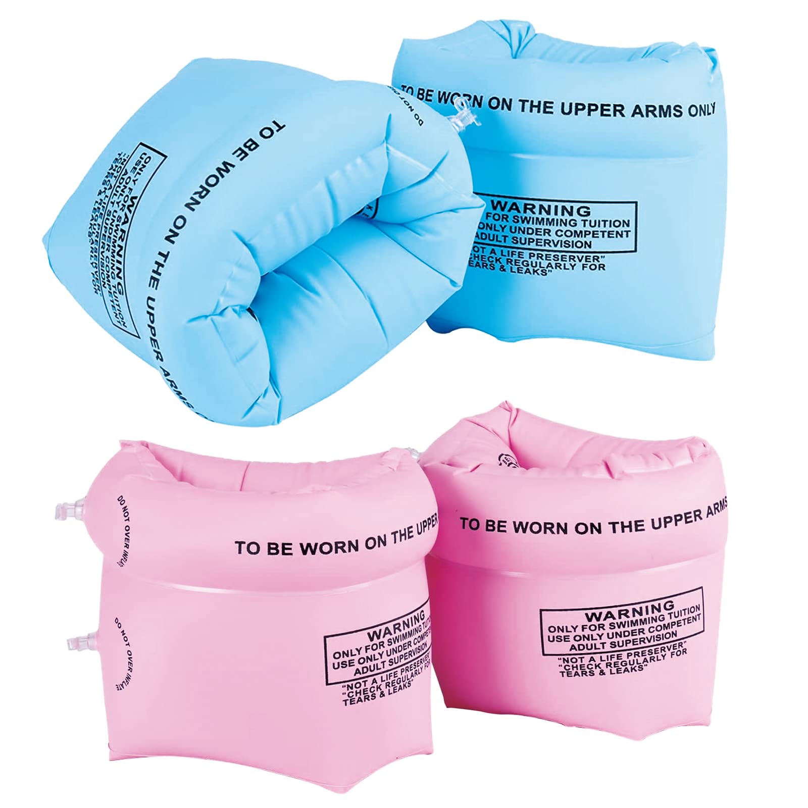 2 Pairs Inflatable Swimming Armbands, Kids Swim Arm Bands Float Roll up Sleeves Pool Learning Swim Training Aids Float Swimming Ring for Boys Girls and Adults (Blue, Pink)