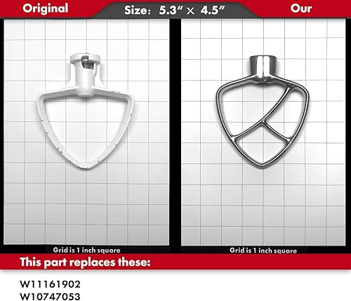 Miniatura 5 de Batidor plano de repuesto para KitchenAid de 35 cuartos de galón mezcladores de soporte de cabeza inclinada accesorios de acero inoxidable pulido