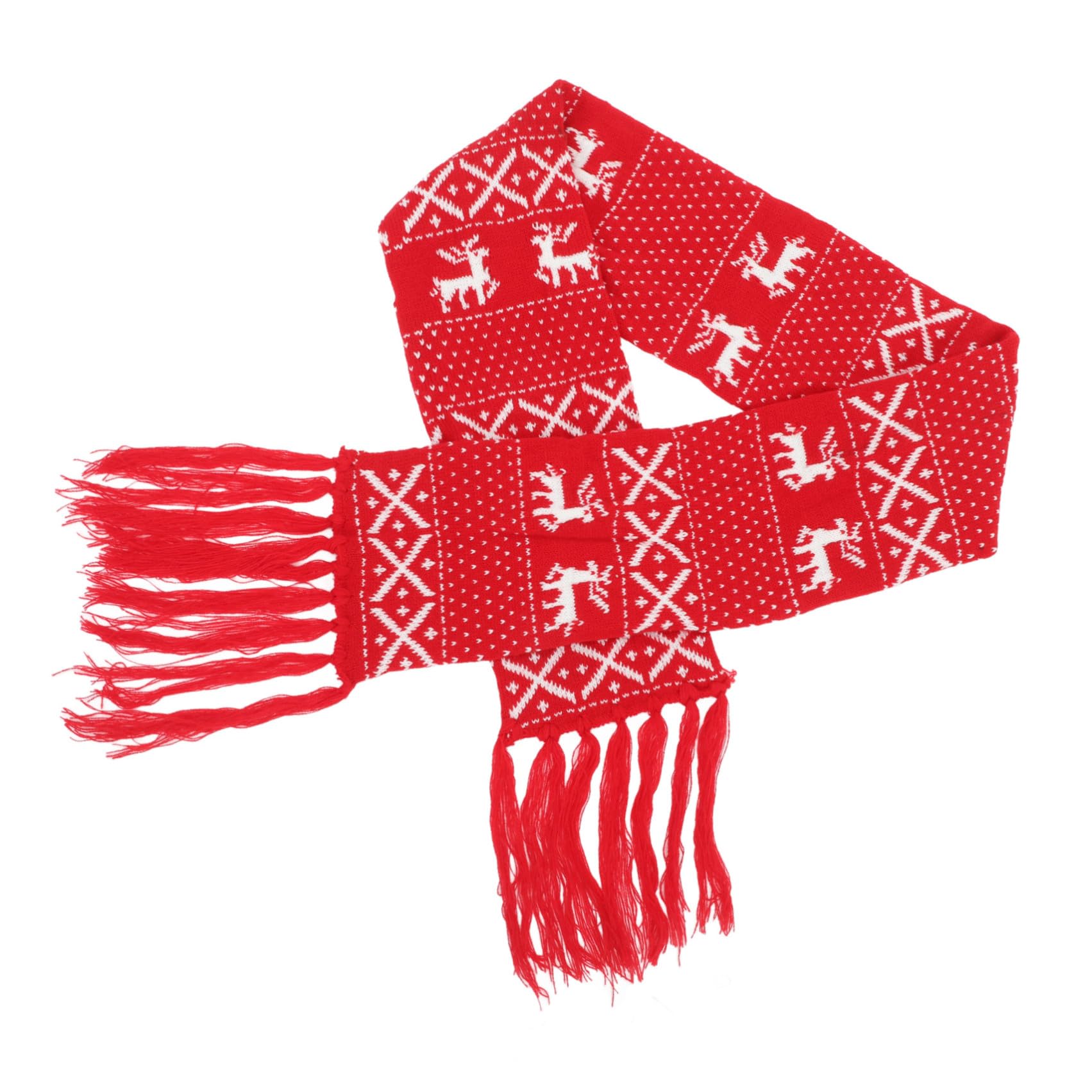 Sciarpa Natalizia in Lana Rossa Motivo Renna, Lavorata a Maglia Decorazioni a Fiocco di Neve, Calda e Adatta per L'inverno Freddo e Occasioni Formali