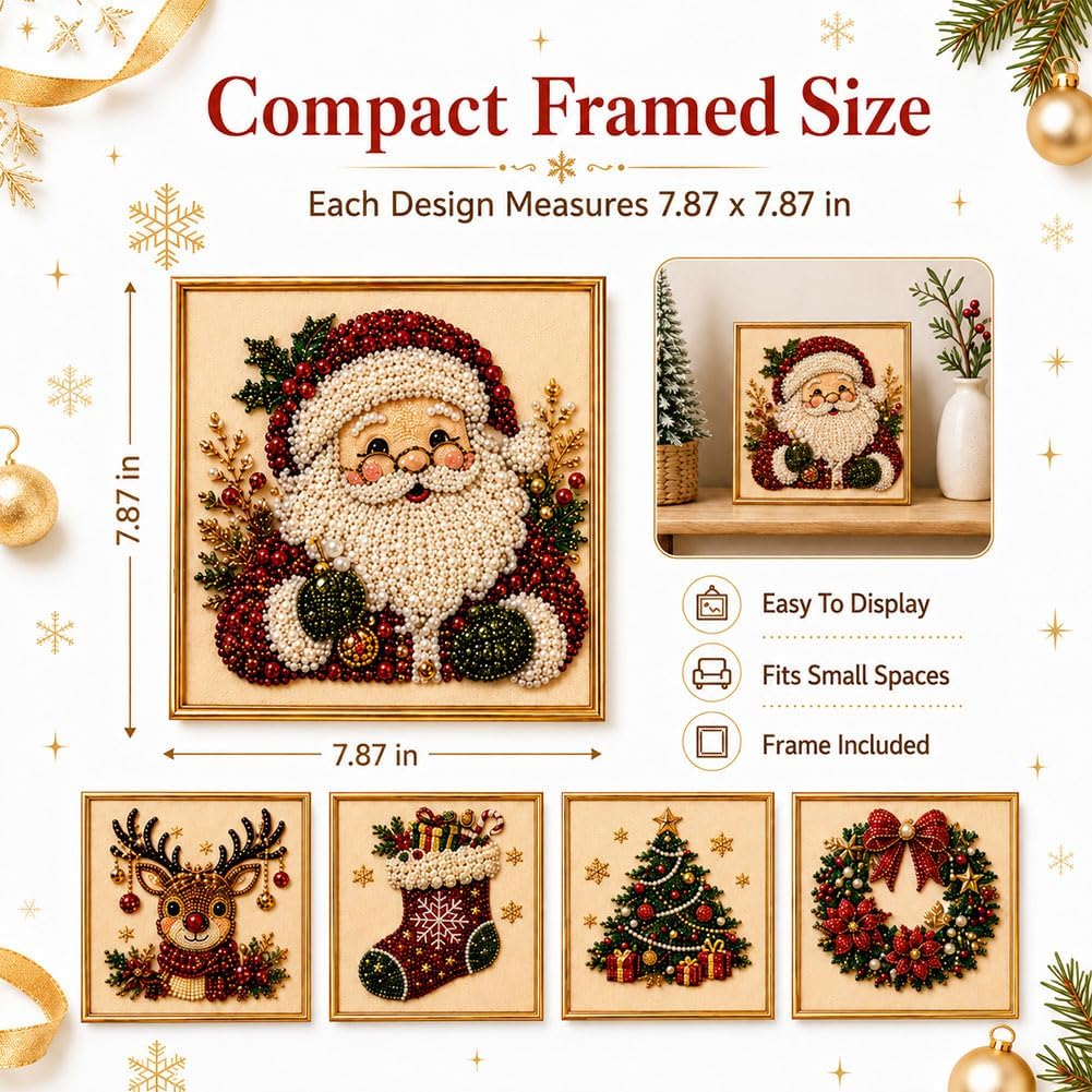5PCS Christmas Pearl Diamond Painting Art Kit, DIY Beads Craft for Adults