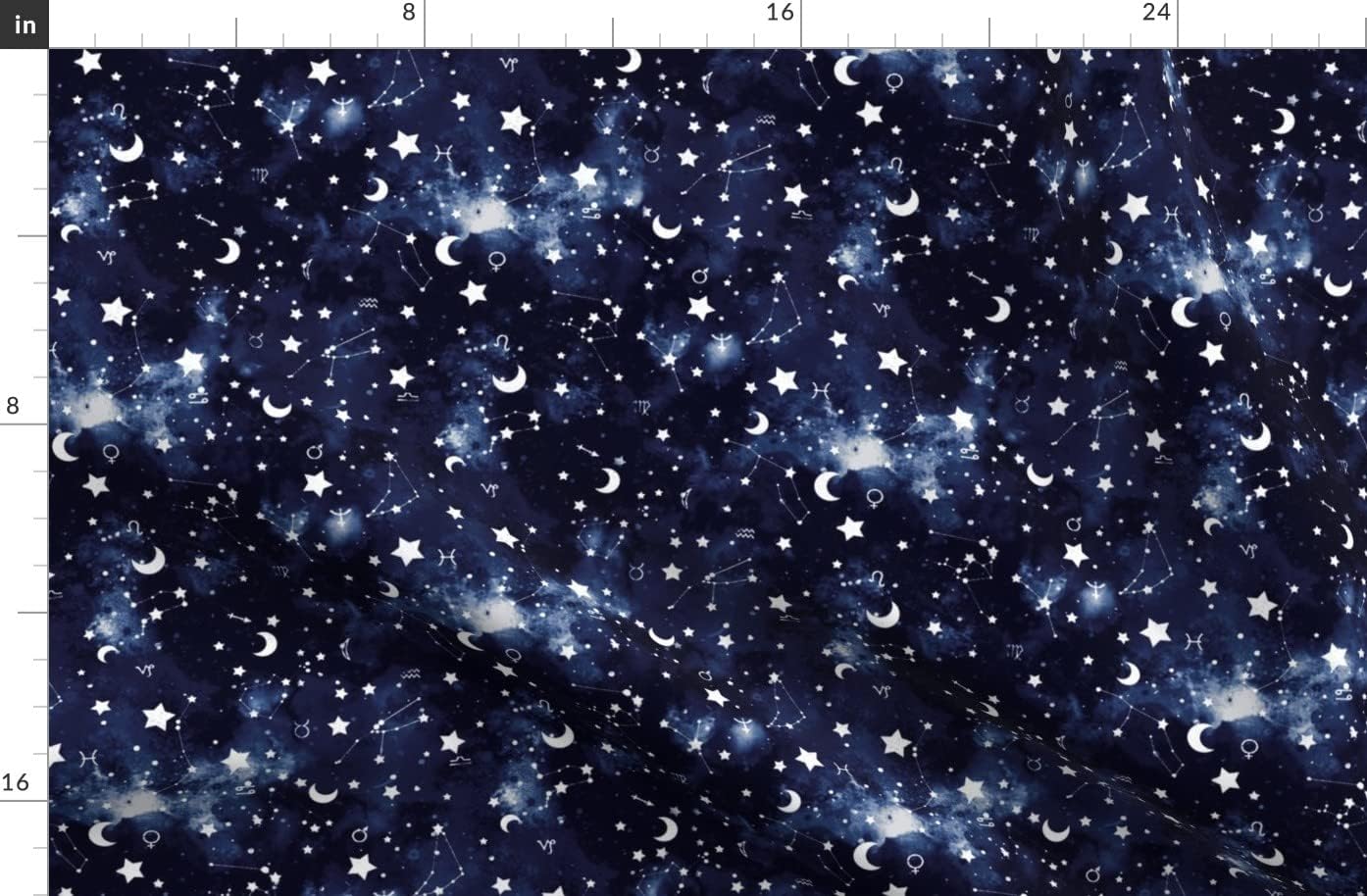 Spoonflower Fabric - Zodiac Dark Blue Stars Constellations Moon Galaxy Astrology Printed on Organic Cotton Sateen Fabric by The Yard - Sewing Quilting Apparel Home Decor
