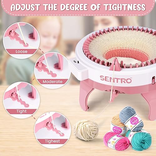 Miniatura 6 de Máquina de tejer de 42 agujas con contador de filas, máquina de tejer con dos métodos de tejido, kit de máquina de telar de doble punto giratorio