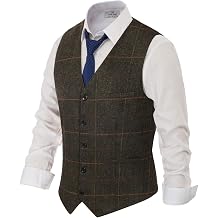 PJ PAUL JONES Mens Tweed Suit Vest Vintage Herringbone Wool Blend Waistcoat