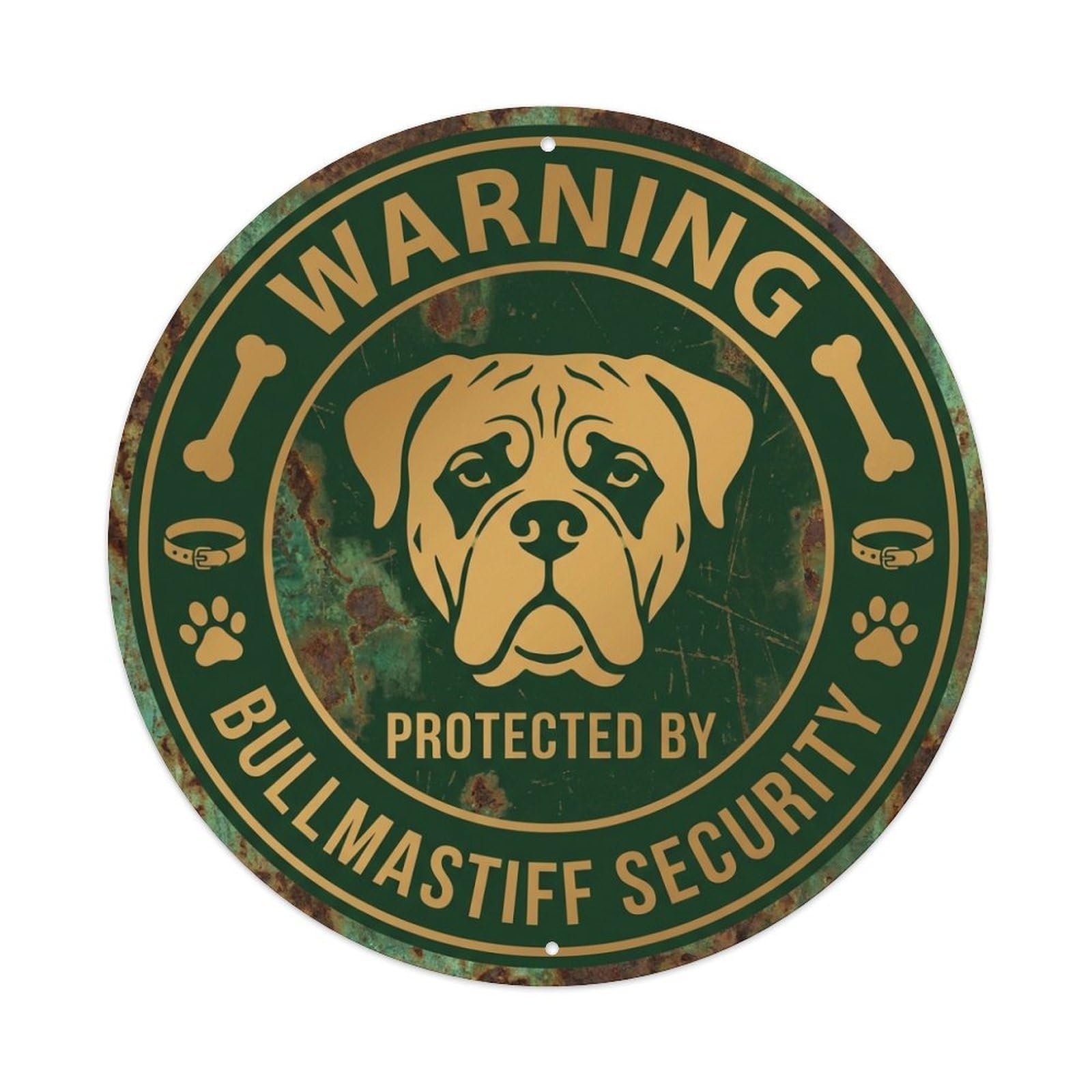Warning Protected By Bullmastiff Security Guard Dog Metal Tin Sign