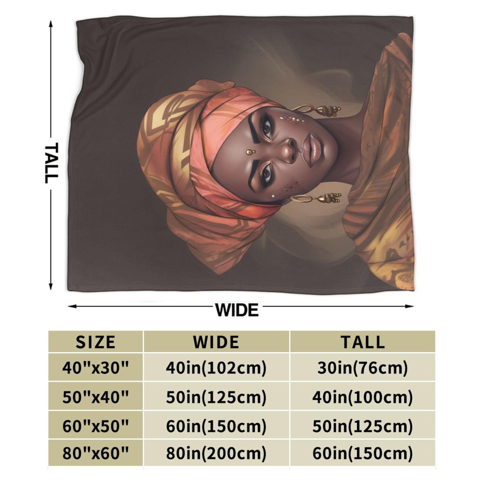Dewoofly African Girl Washable Flannel Throw Blankets, American Women Blanket for Bed Couch Sofa, All Seasons Home Camper Travel 50