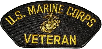 U S MARINE CORPS VETERAN WITH EAGLE GLOBE ANCHOR PATCH - Gold on Black Background - Veteran Owned Business