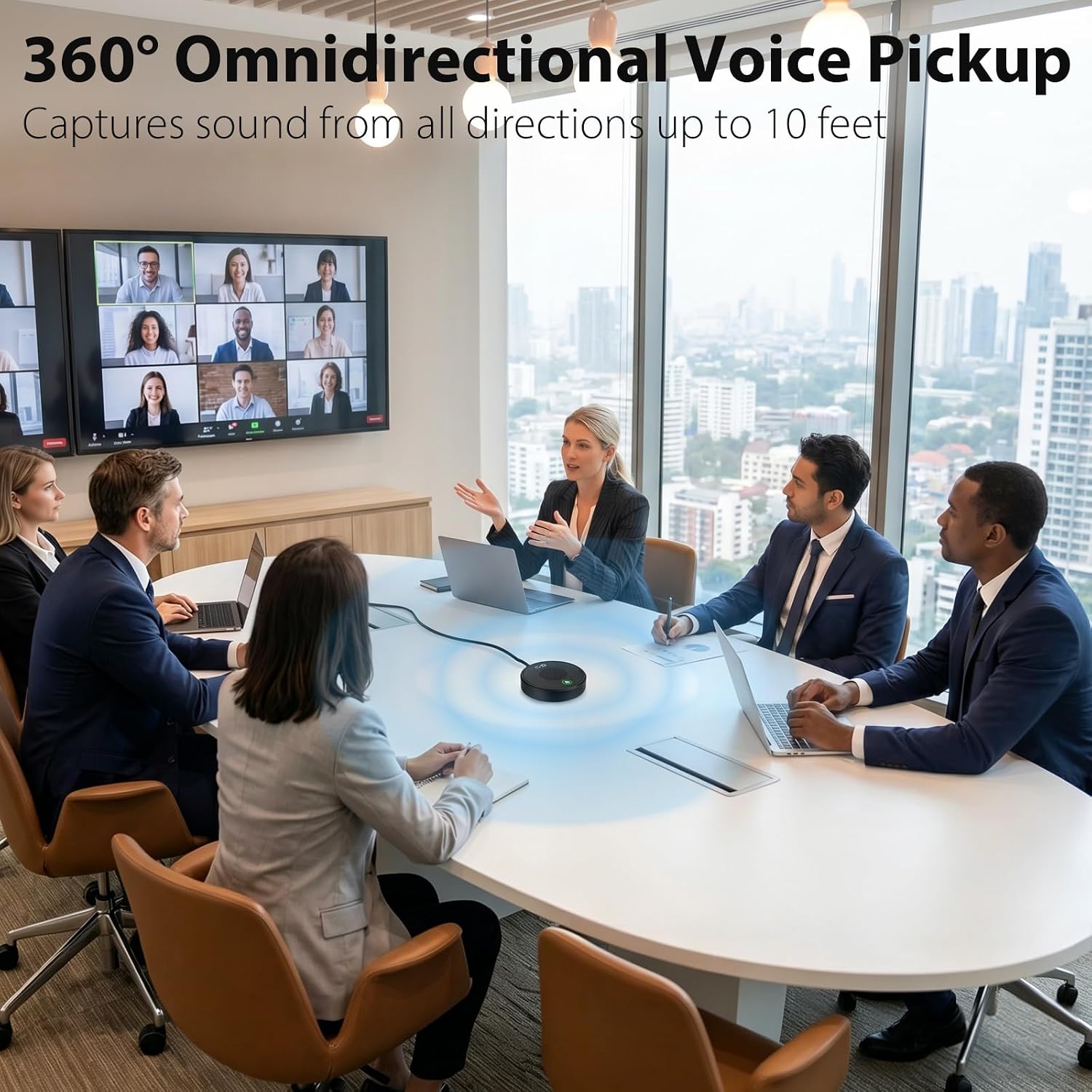 USB Conference Microphone for PC & Mobile Device, AI Noise Reduction | Plug-n-Play, One-Touch Mute, Omnidirectional Condenser Mic, for Video Conference/Online Class/Streaming/Zoom/Skype/Teams