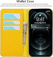 Vista 74 de iCoverCase Funda tipo cartera compatible con iPhone 13 Pro Max con ranuras para tarjetas, funda magnética de piel auténtica con bloqueo RFID, Naranja