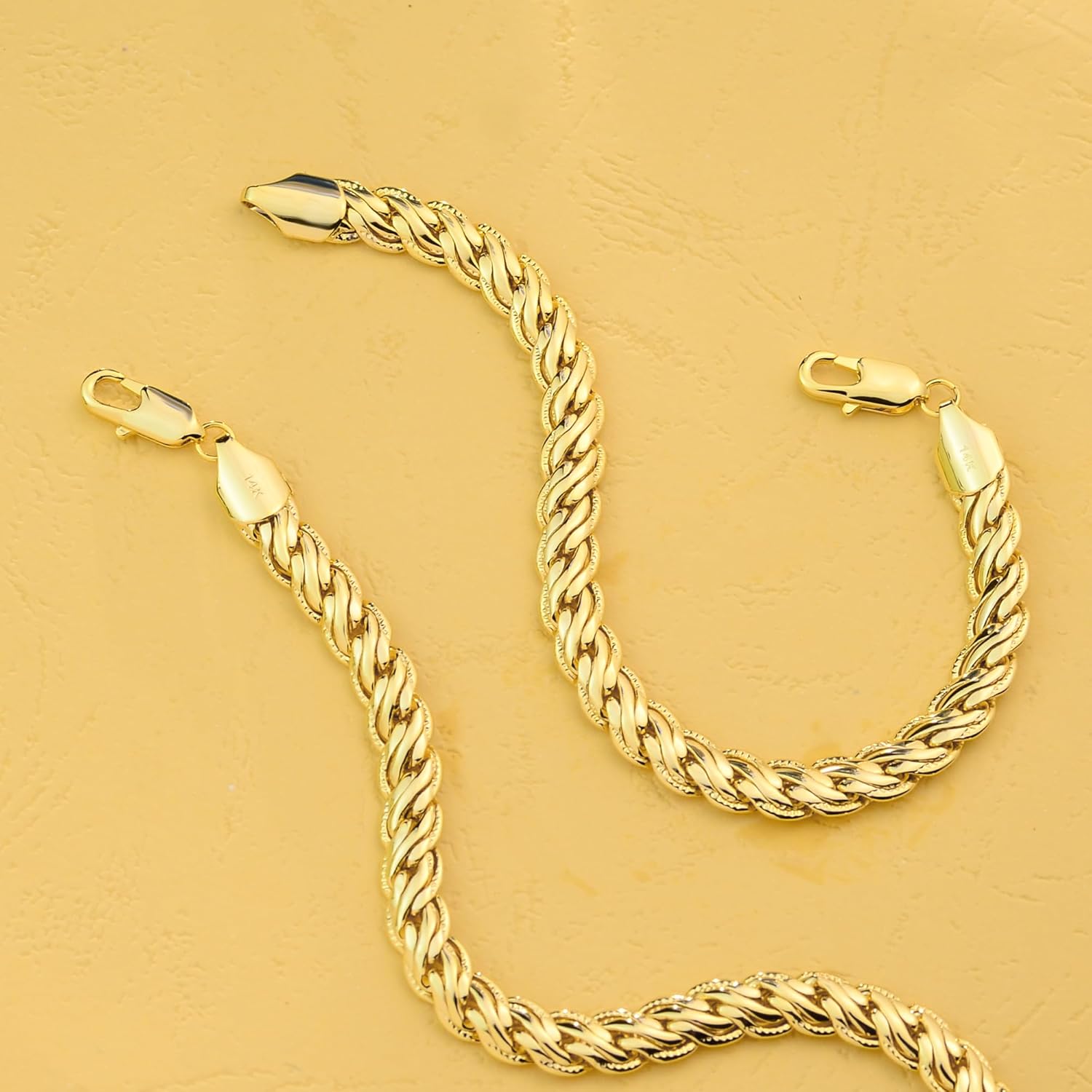 14K Gold Rope & Braided Bracelets for Women - Dainty Gold Chain Jewelry, Elegant Bracelets for Men & Women, Available 7.3MM in Sizes 7 to 9 Inches