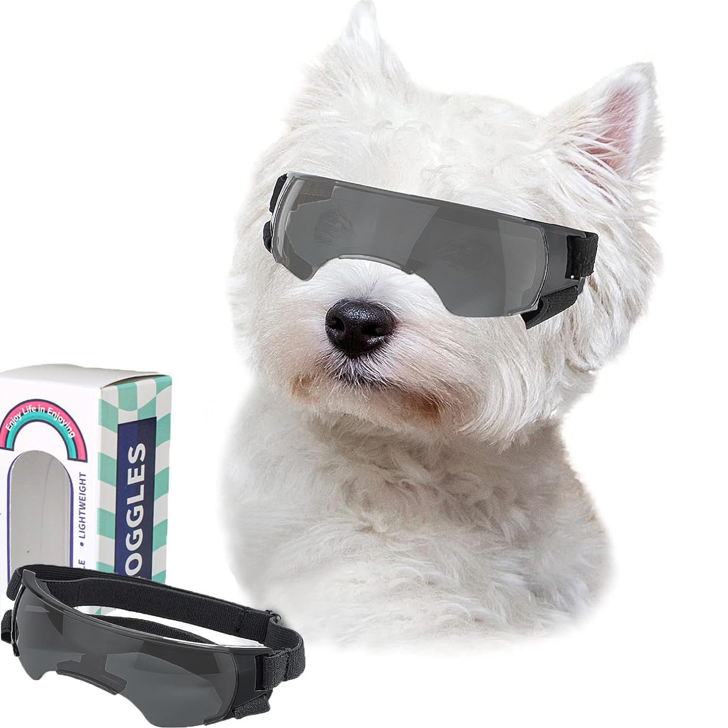 Hundebrille für kleine Rassen, UV-Schutz, Winddicht, Augenschutz, Haustier-Sonnenbrille mit verstellbaren Riemen, zum Autofahren/Outdoor-Aktivitäten (Silber)