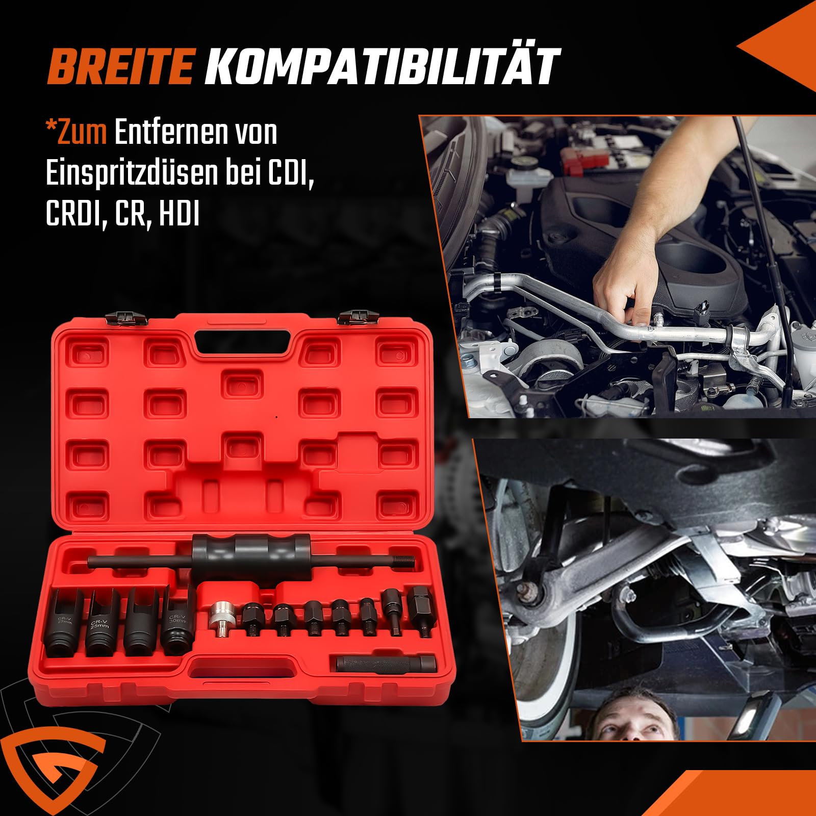 GEARMONSTER 14-TLG CDI Diesel Injektor Auszieher Injektionsabzieher Werkzeug Set Einspritzdüsen Injektoren Abzieher