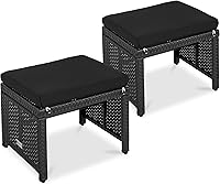 Best Choice Products 2-Pack Wicker Ottomans - Outdoor Patio Footrests, Side Tables w/ Removable Cushions, Sturdy Steel Frame, Black
