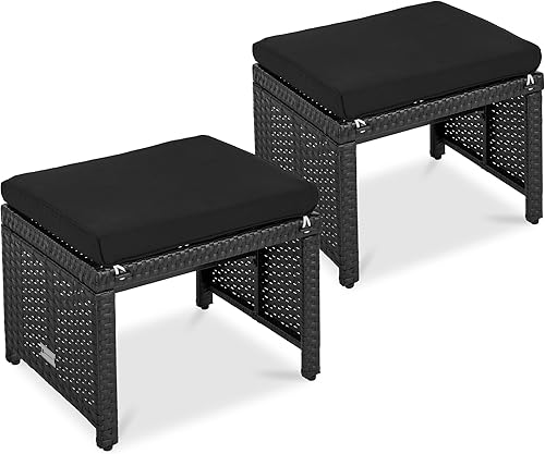 Miniatura 8 de Best Choice Products Juego de 2 otomanas de mimbre, muebles de exterior multiusos para patio, patio trasero, asientos adicionales, reposapiés, mesa