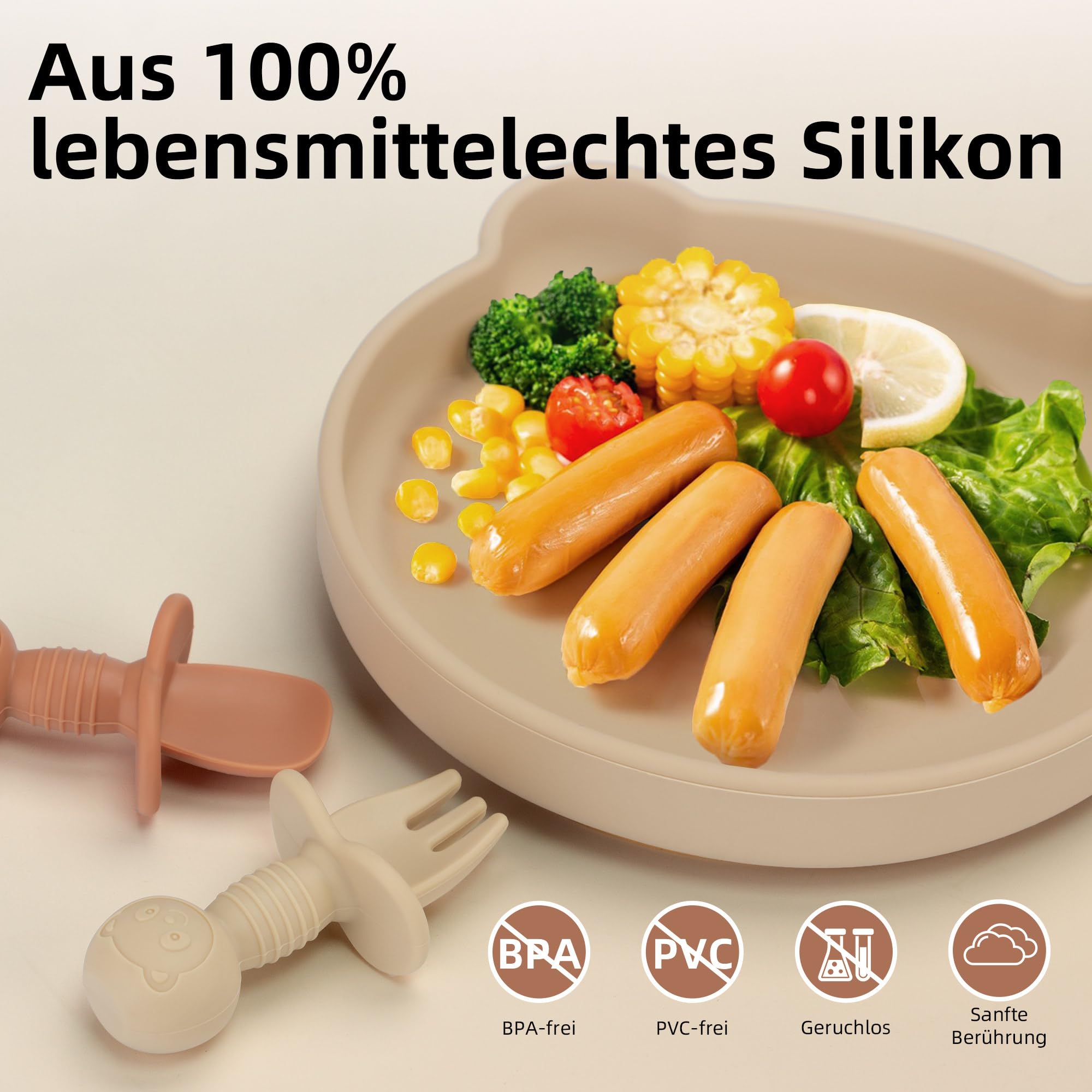 Moonkie Lot De 3 Assiettes En Silicone Pour Enfant Avec Couvercle, Assiettes Pour Bébé Avec Ventouse, Sans BPA, Antidérapantes, Divisées, Avec Fourchettes Et Cuillères, Passent Au Micro-ondes Et Au