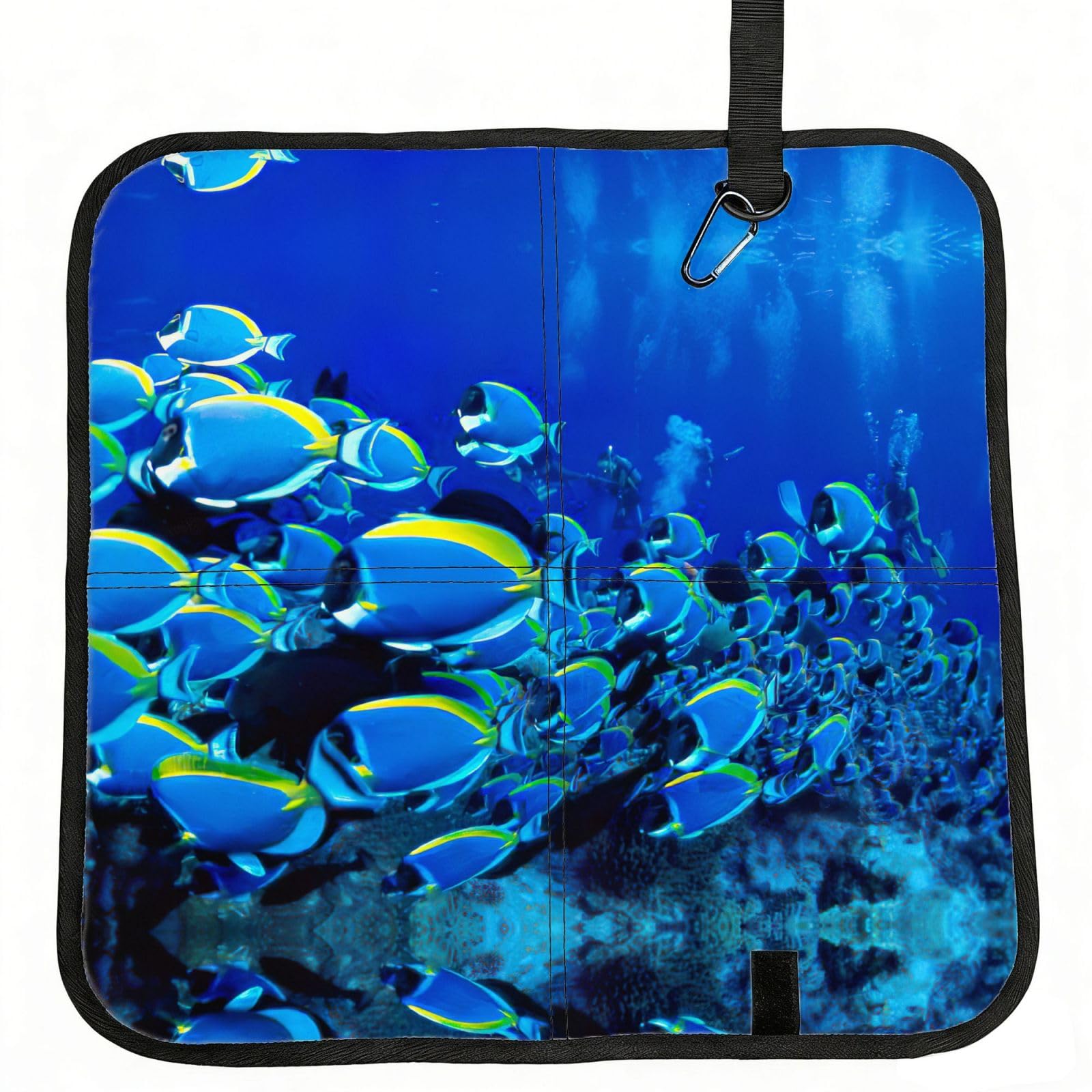 SDEGTHO Blue Fishes Ocean Printed Foldable Seat Pad with Closure, Lightweight Cushion for Airplane Travel Camping