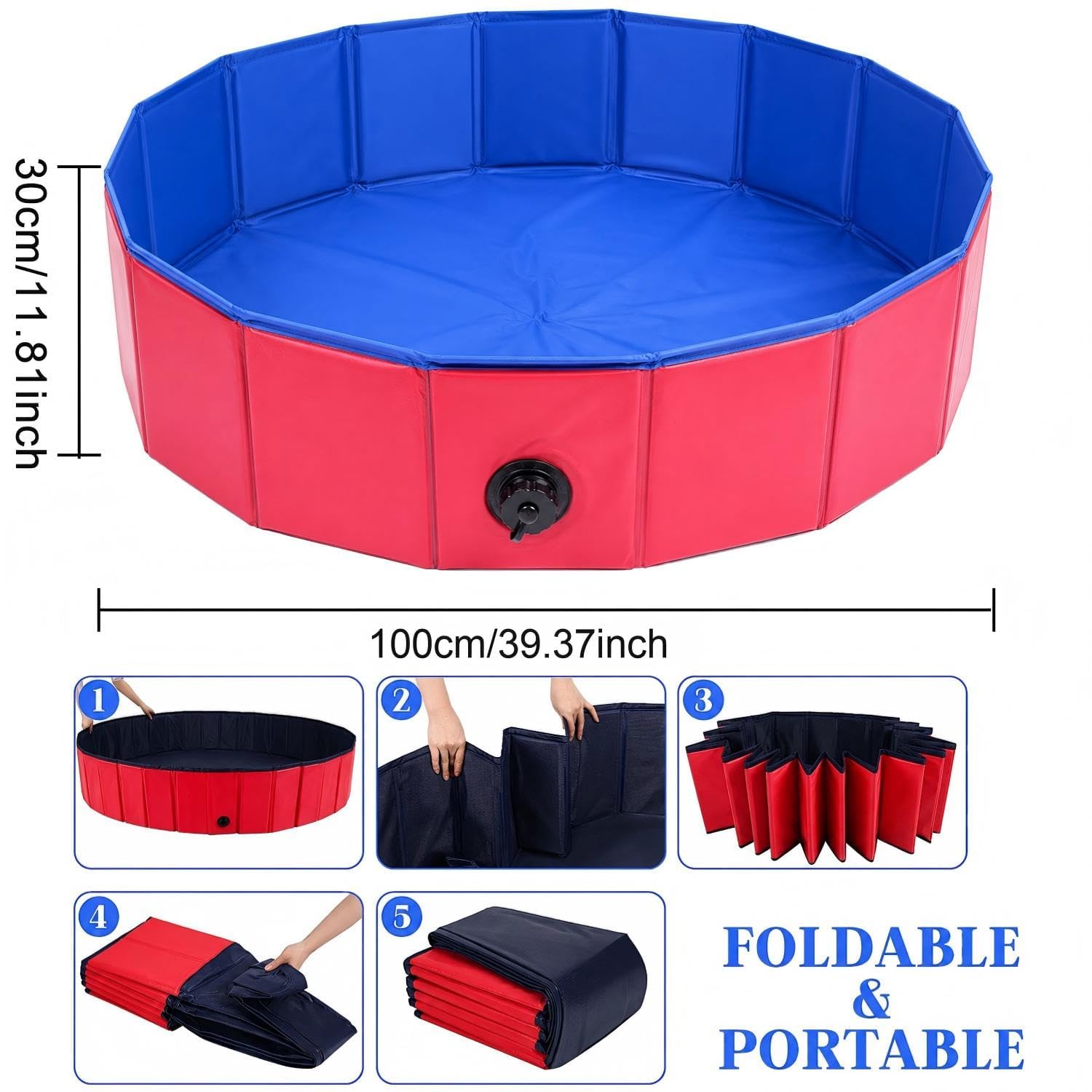 Piscina pieghevole per cani e gatti, piccola, 100 x 30 cm, robusta piscina per cani e gatti