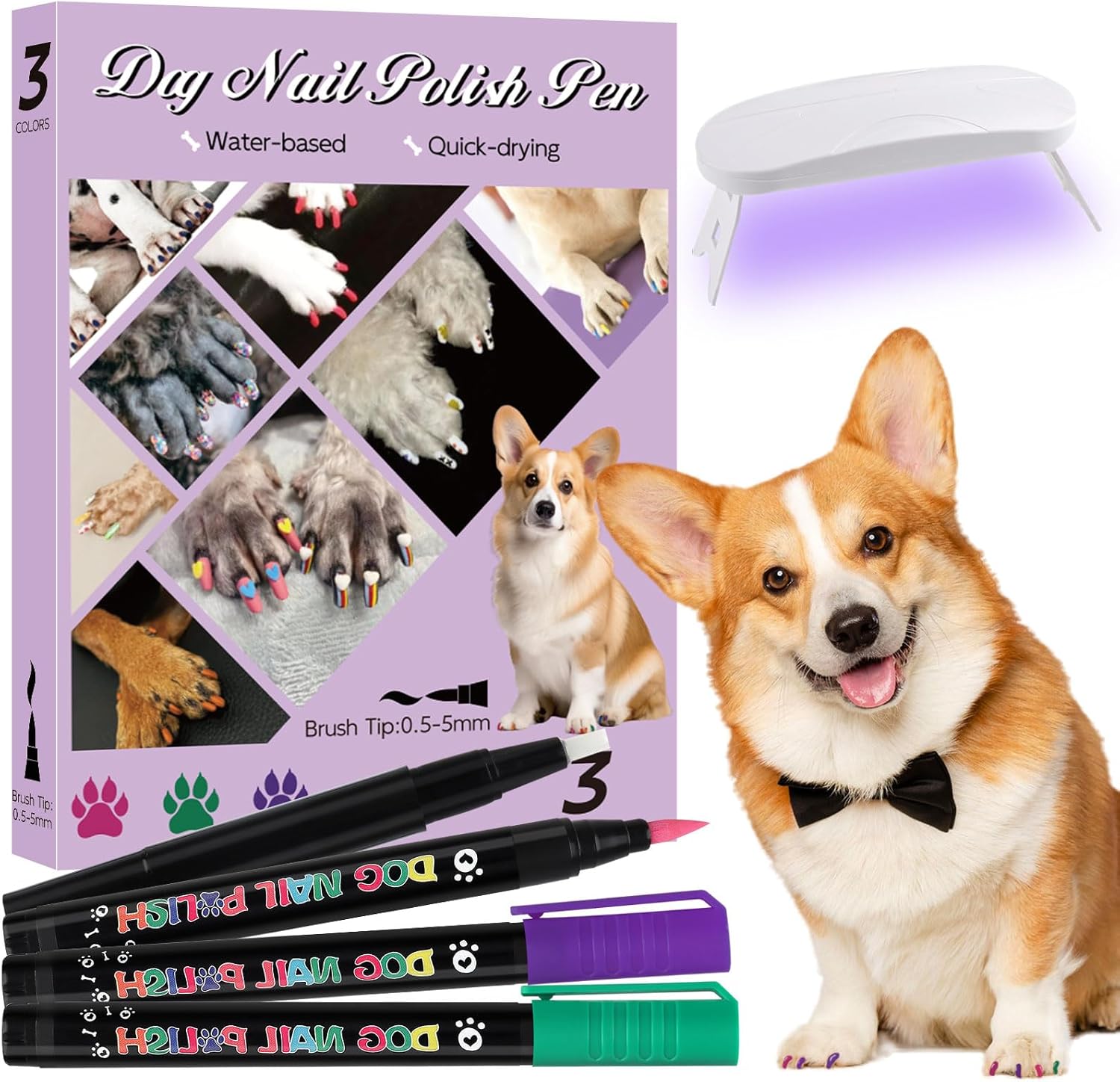EBANKU Dog Nail Polish Pens Quick Dry, Pet Nail Art Pen for Dog Cat Rabbit DIY Nails, Nail Art Kit for Pet Puppy Cat or Other Pets Nail Accessories (3 Colors Set)