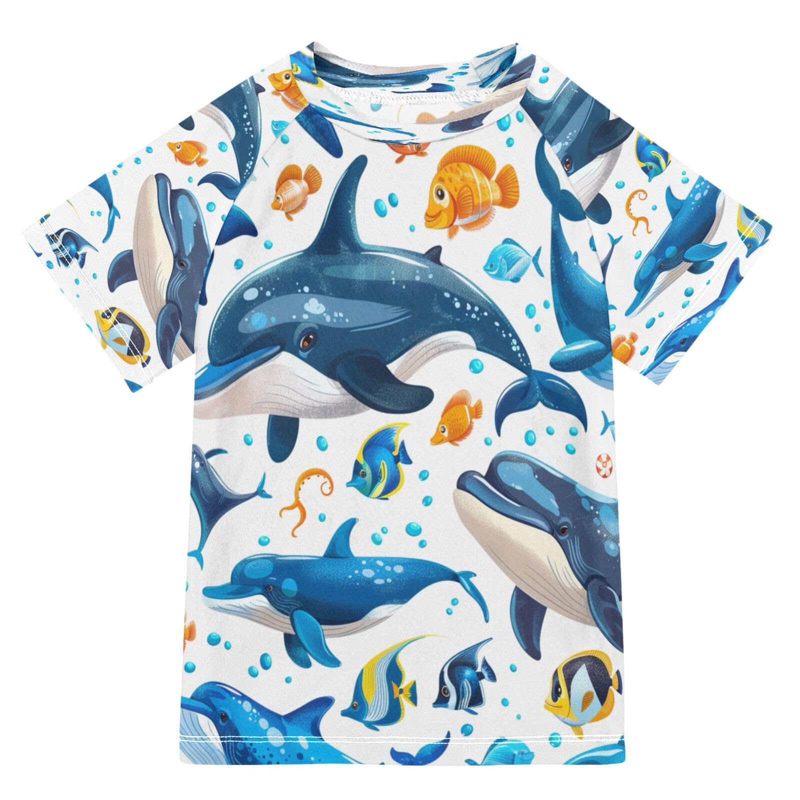 Toddler Boy Rash Guard Short Sleeve Swim Shirt Ocean Theme Print Rashguard 9-10T Beach Shirts Quick Dry,180