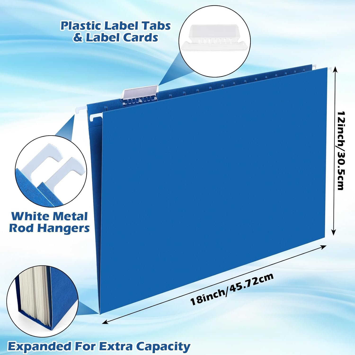 Dispowreath 11 x 17 Extra Large Hanging File Folders for Filing Cabinet Organizer Heavy Duty Expanding Hang Folders 1/5 Cut Adjustable Clear Plastic Tabs Includes Rod(Blue,30 Pack) 30 Blue