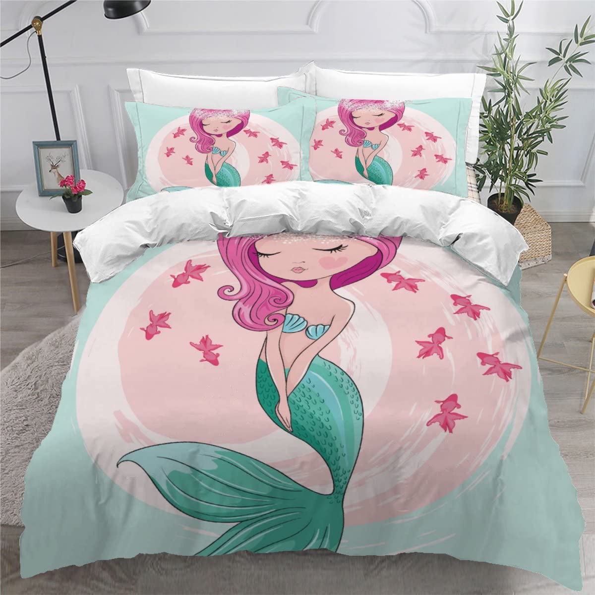 Housse de couette sirène 220x240 rose bleu pour retrouver la douceur de l'enfance