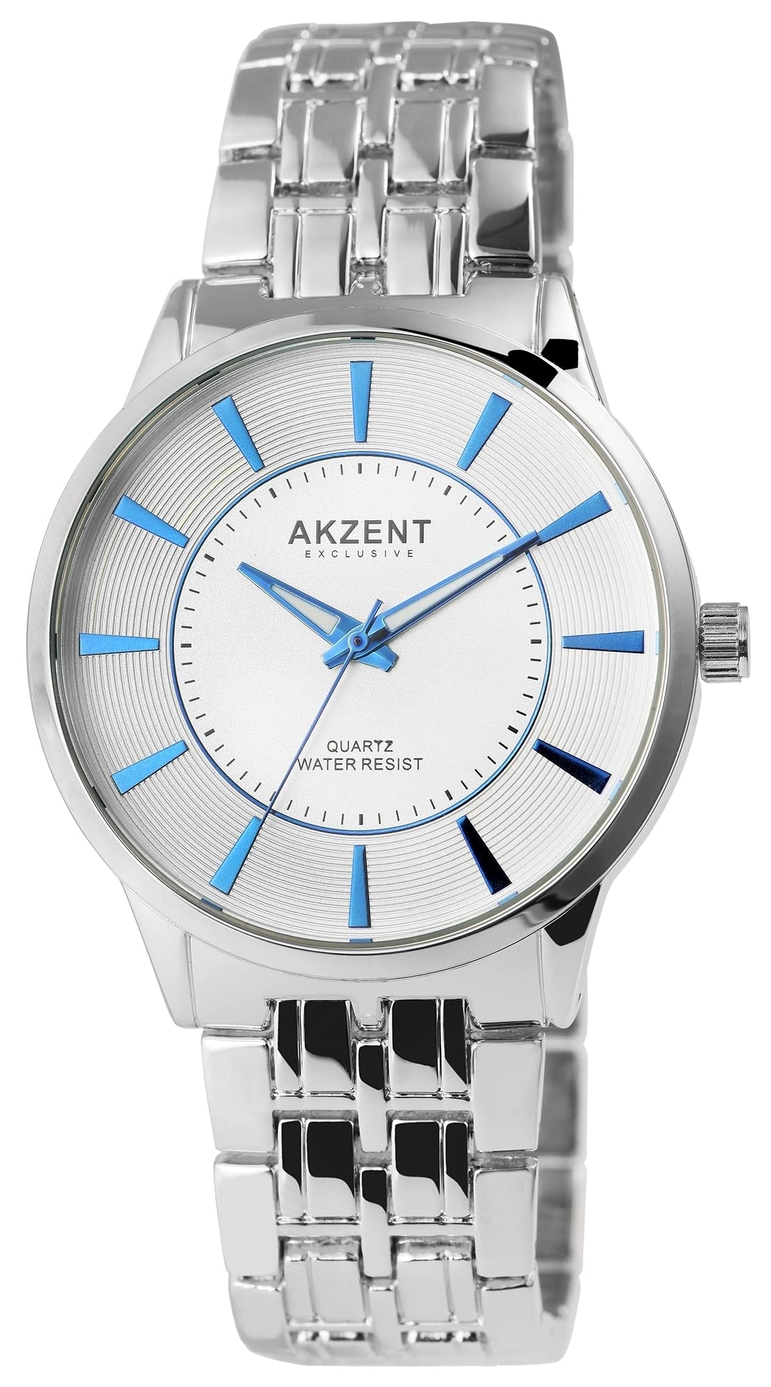 Akzent Orologio da Polso Donna, Bianco, Argento, Blu, Analogico, al Quarzo, in Metallo