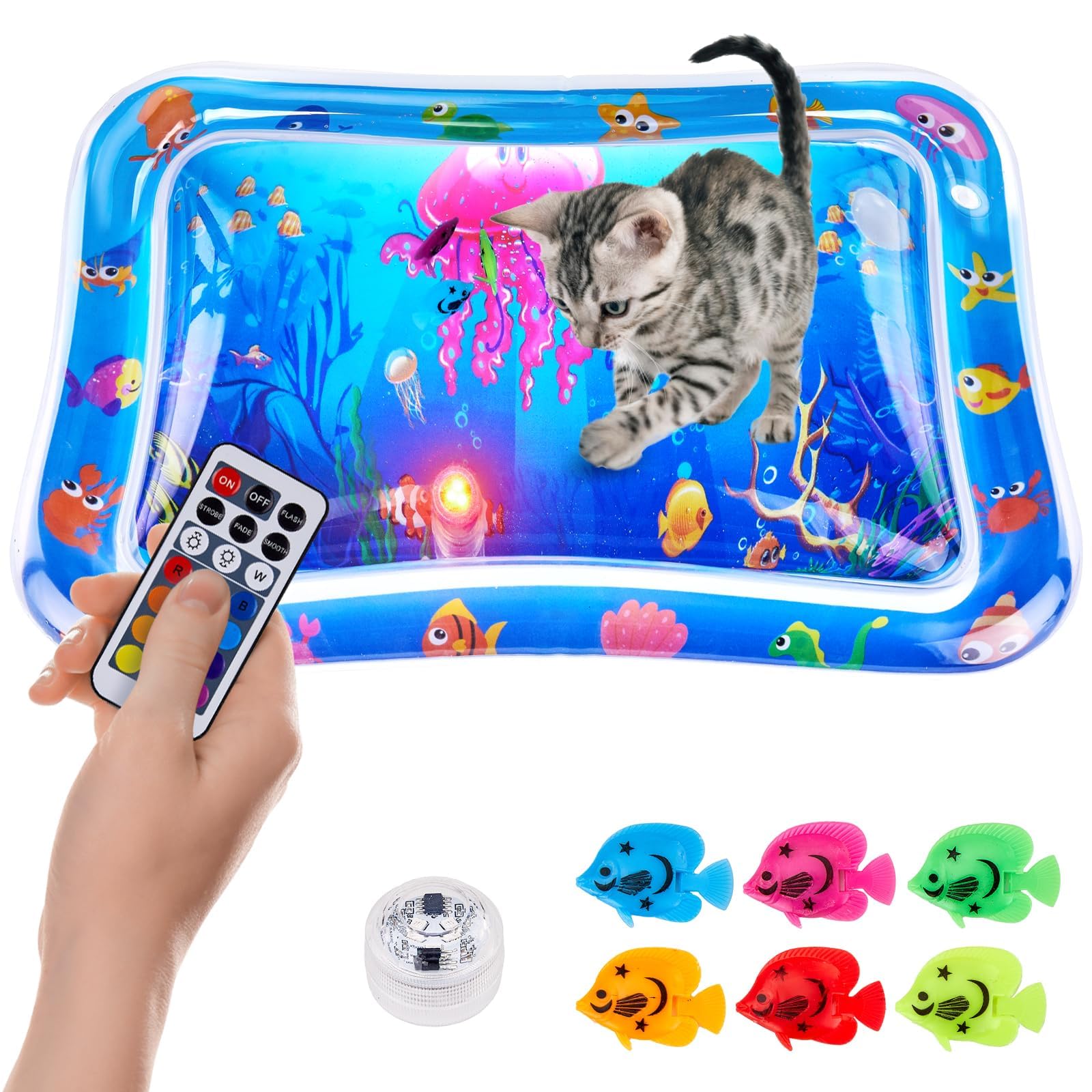 Tappetino da Gioco per Gatti, LED Tappetino Sensoriale ad Acqua per Gatti Interattivo Tappeto Sensoriale Gatto Ispessito, Water Sensor Play Mat Cat