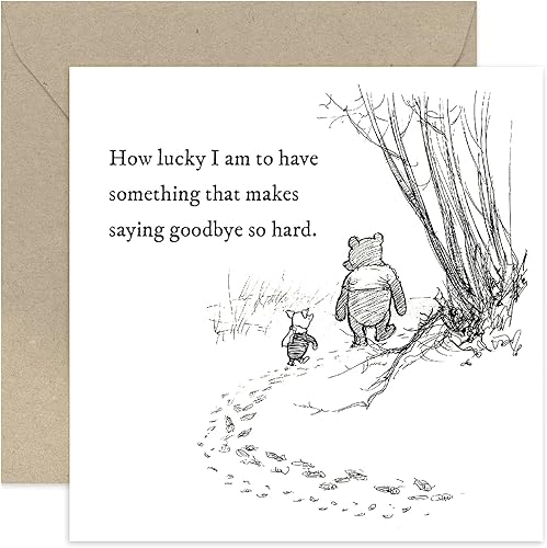 Old English Co. - Tarjeta de felicitación de Winnie The Pooh para él o ella, cita de amistad de Winnie The Pooh y Piglet para hermana, prima, BFF –