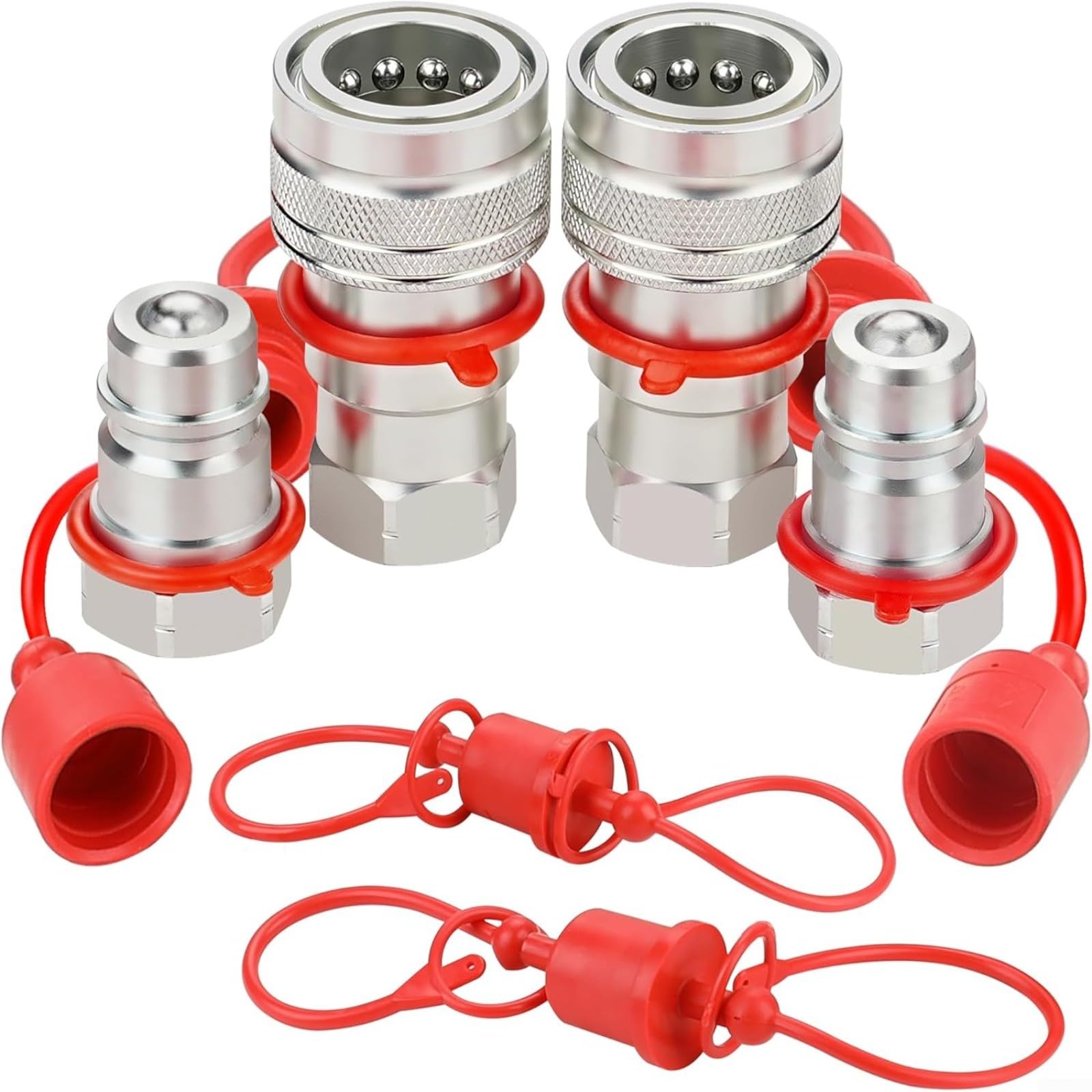 Lot de 2 coupleurs hydrauliques à connexion rapide ISO5675 3600 PSI en acier au carbone trempé avec poussière pour tracteur et machines agricoles (NPT1)