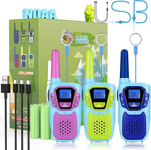 Miniatura 13 de Walkie Talkies para Niños Recargables Walkie Talkie para Adultos de Largo Alcance FRS Radio de 2 Vías Paquete de 3 con Cordón, Batería NOAA USB,