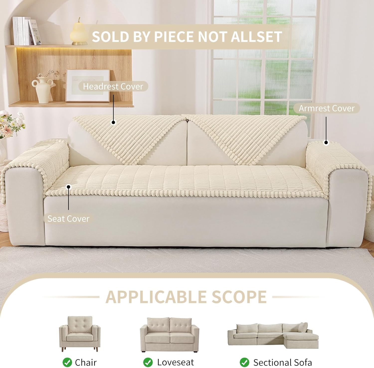 Fuzzy Pet Couch Covers for Dogs Washable, Thick Couch Covers for 2 Cushion Sofa Pet Friendly, Non Slip Plush Dog Couch Cover for for Sectional, Loveseat (Beige, 27.6" x 59")