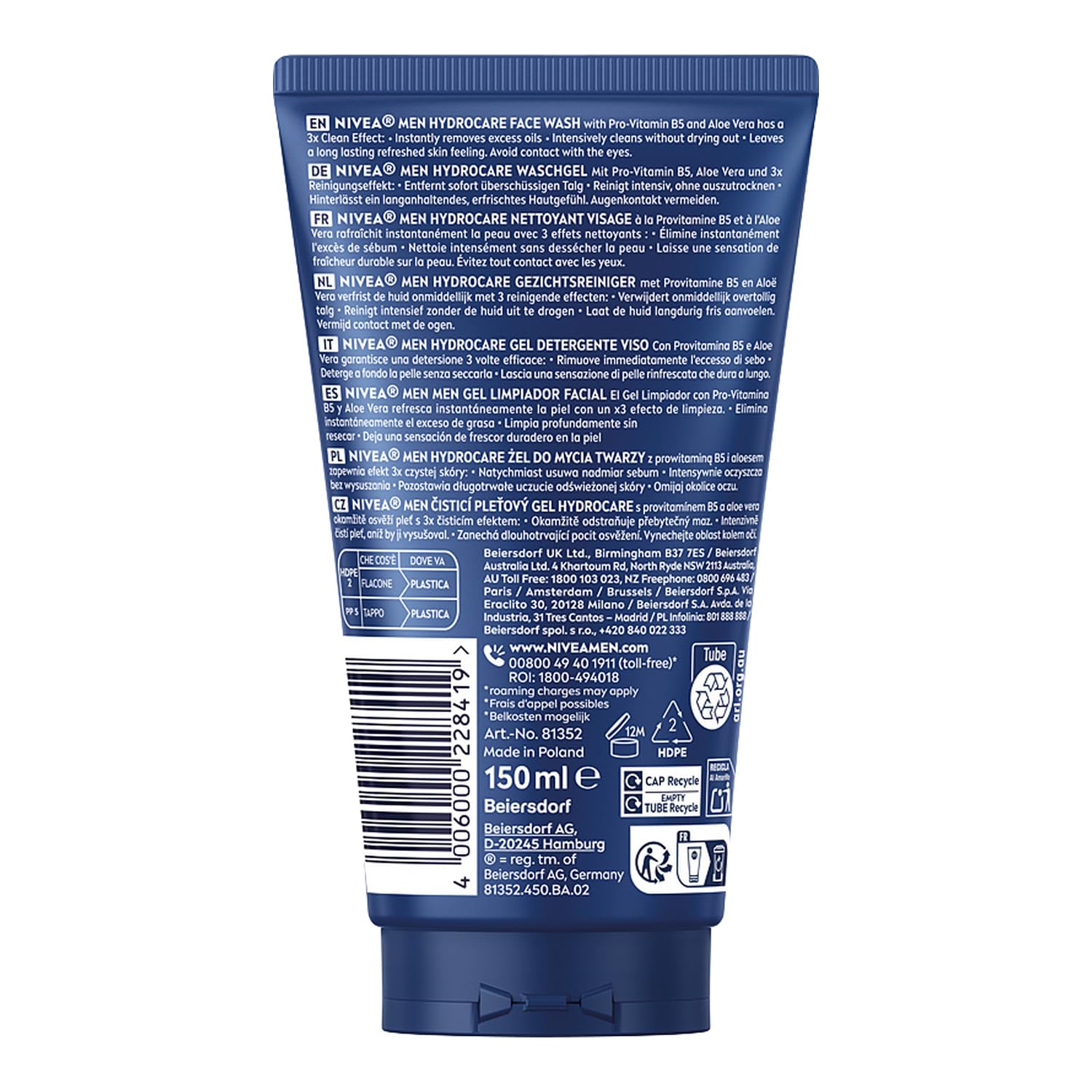 NIVEA MEN Hydrocare Żel do mycia twarzy dla mężczyzn XXL 150 ml