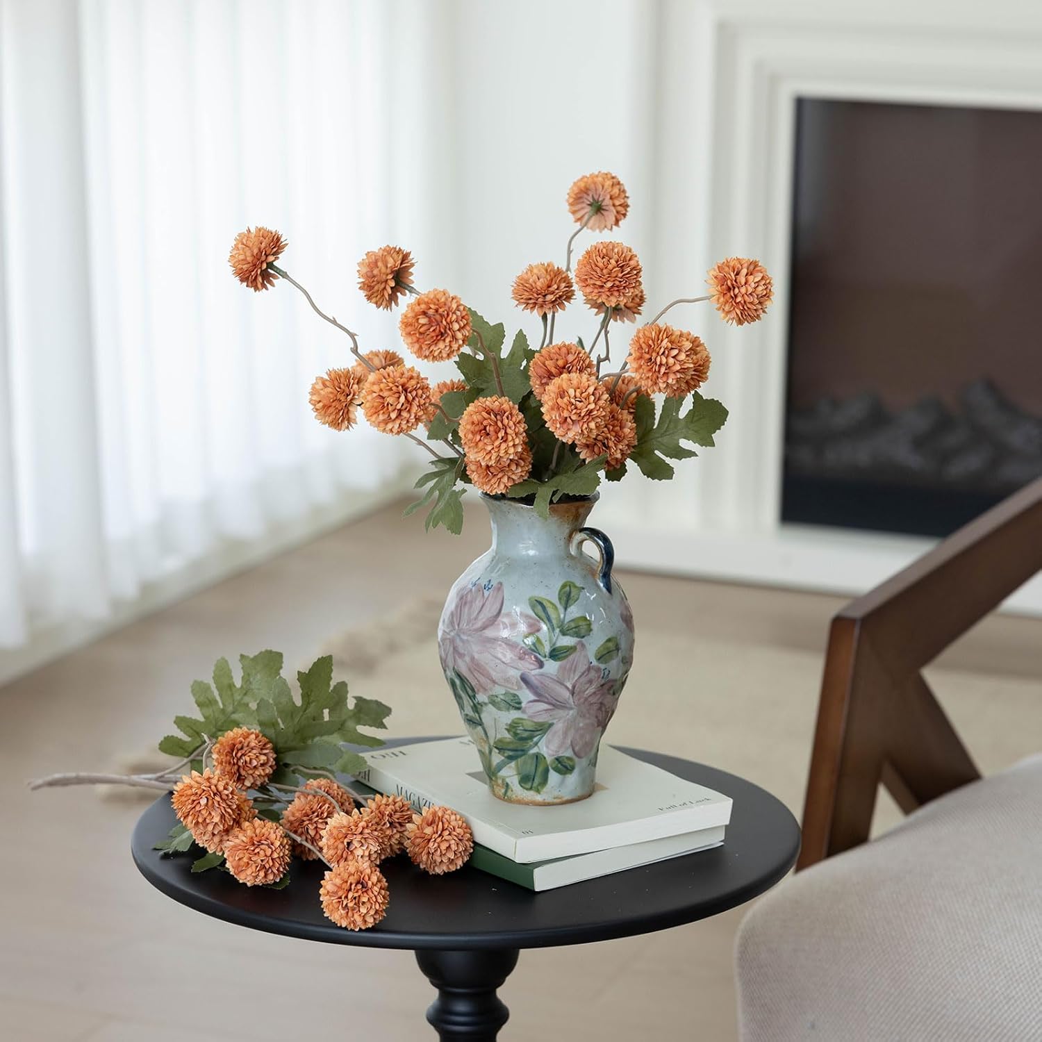 mizii 6Pcs Orange Fake Silk Pompon Mum Artificial Flowers Bulk Small Faux Chrysanthemums with Stems Floral Decorations for Wedding DIY Bouquet Centerpieces Shower Vase Home Decor (Burnt Orange) - Image 4