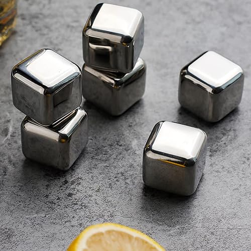Miniatura 2 de Whiskey Stones - Paquete de 6 cubitos de hielo reutilizables de metal, tecnología de alta refrigeración, cubitos de hielo de acero inoxidable