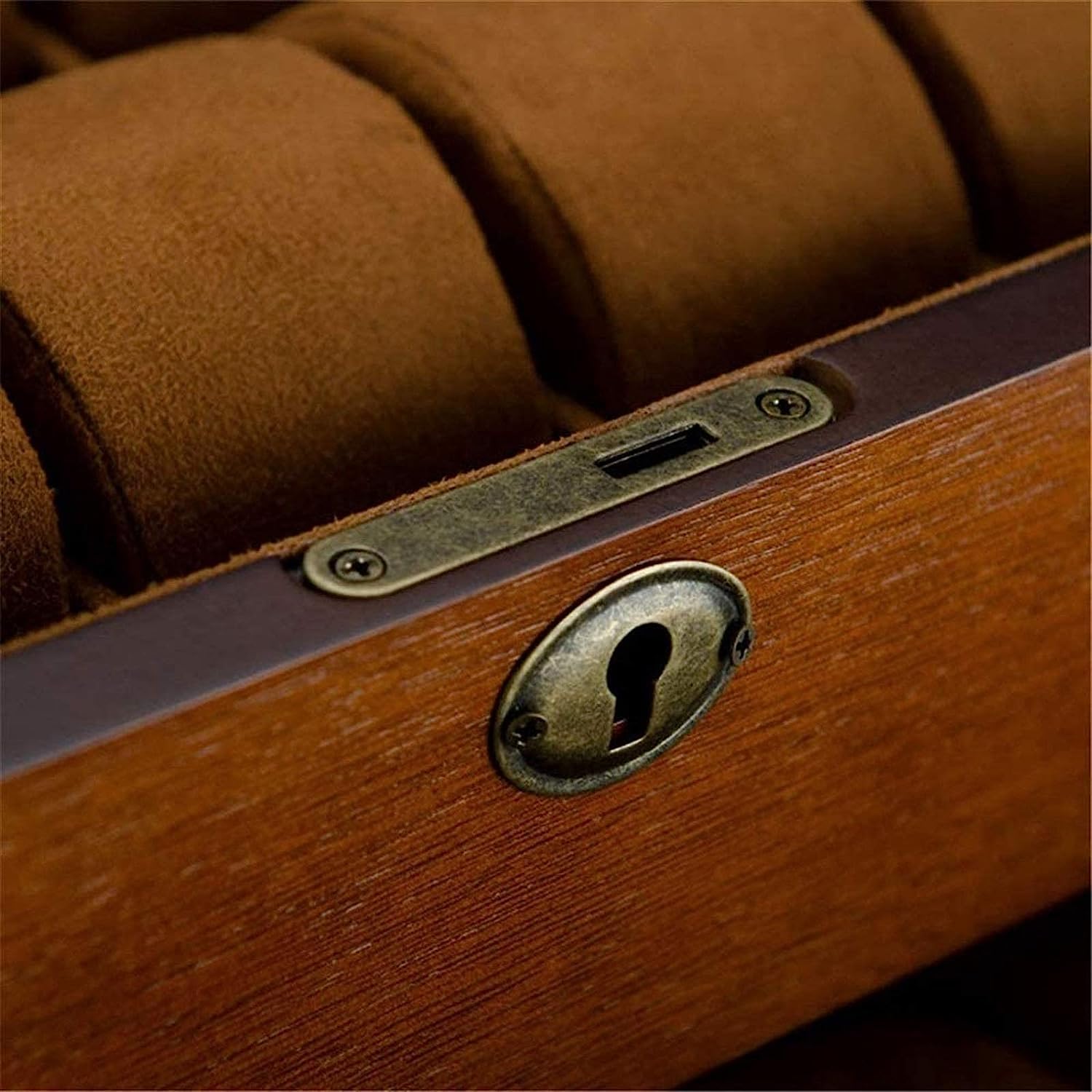 Caja de joyería organizadora, caja de reloj para hombre, caja de almacenamiento con tapa de cristal, soporte grande, color marrón