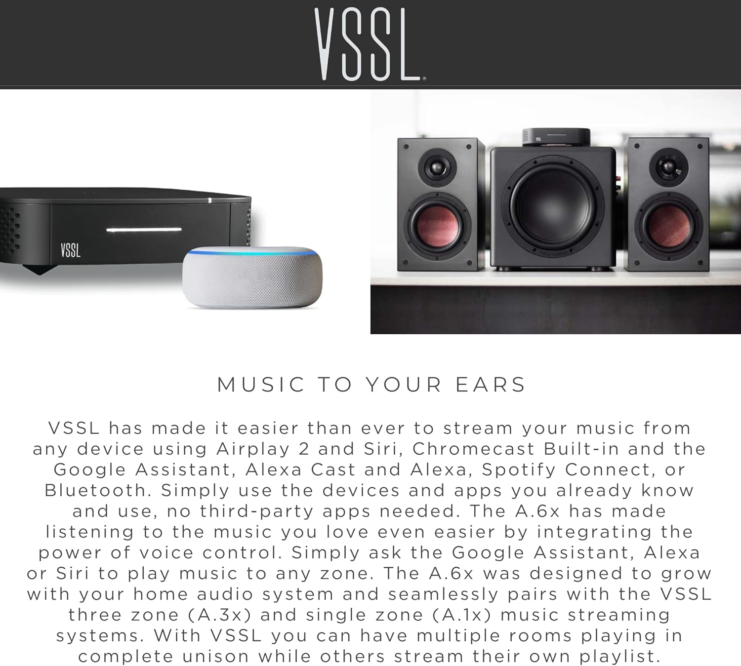 VSSL A.1x Single Zone 2-Channel Audio Streaming Amplifier, Compatible with AirPlay 2, Chromecast, Amazon Alexa, Spotify Connect, Bluetooth | Home Sound System Amplifier | WiFi Amp for Speakers