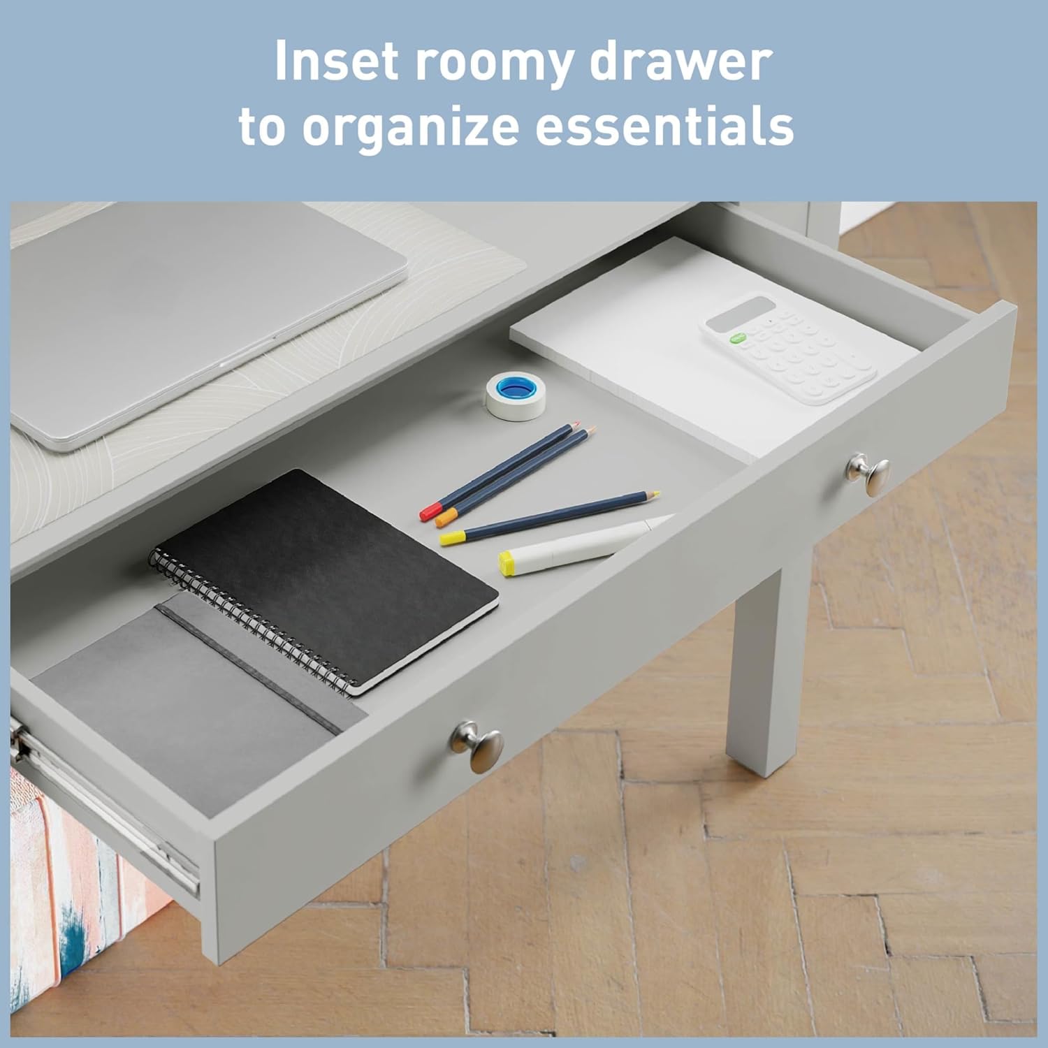 Realspace® Haven 46" W Student Storage Desk with Hutch, Light Gray