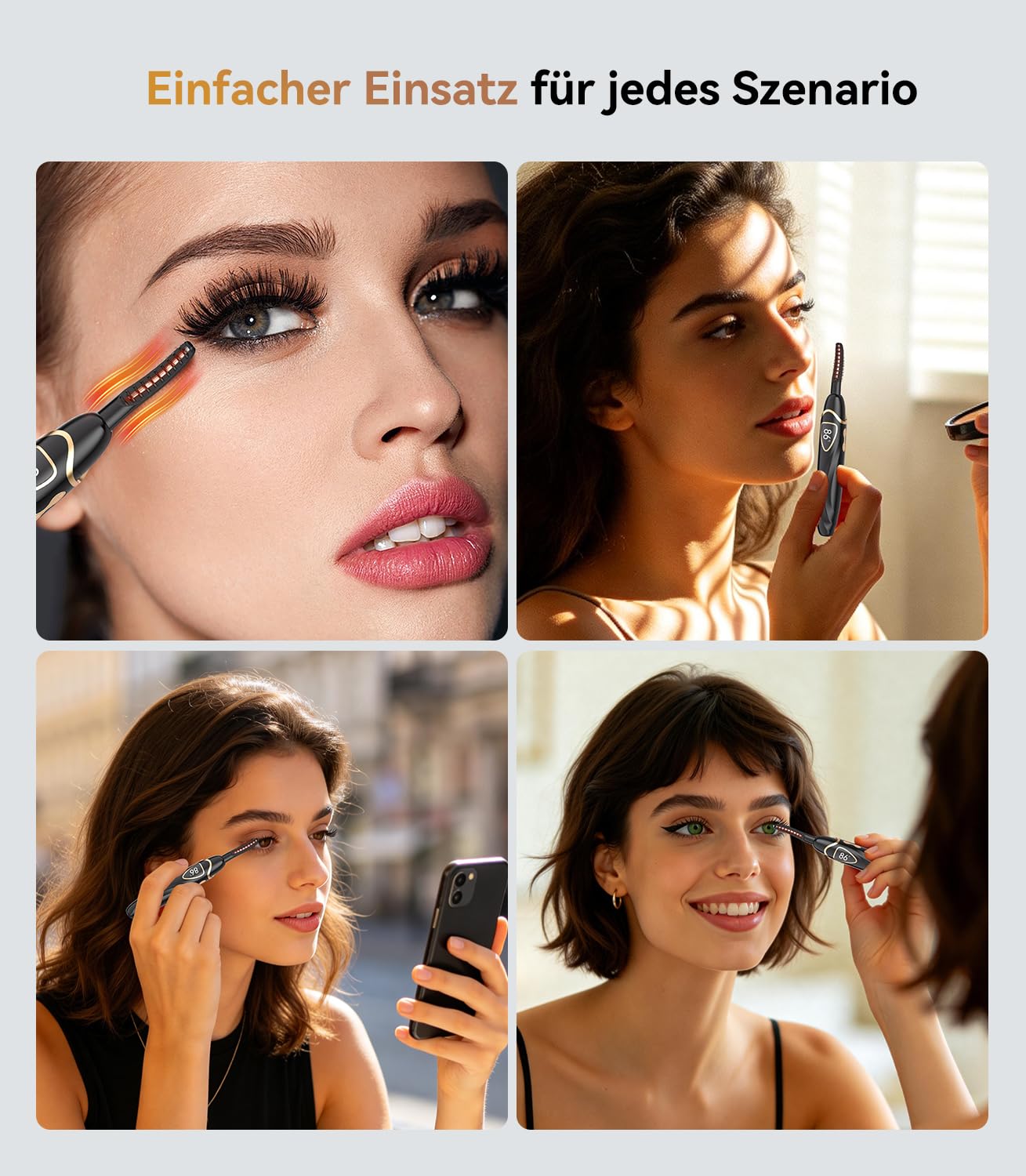 2-IN-1 Wimpernzange Beheizbar mit LCD Temperaturanzeige 60–90°C【30h Schwung Wie Frisch Gestylt】【Sofortiges Styling Ohne Hitzegefühl】Wimpern Curler für sicheres Styling zu Hause, im Büro und auf Reisen