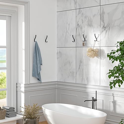 Miniatura 5 de 6 ganchos negros grandes, montaje en pared resistente, para colgar, mochilas, baño, vestíbulo, entrada