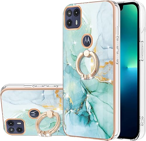 Funda para Moto G50 5G, TPU suave + patrón de mármol IMD brillante anillo para niñas y mujeres, funda de protección de cámara y pantalla para Moto
