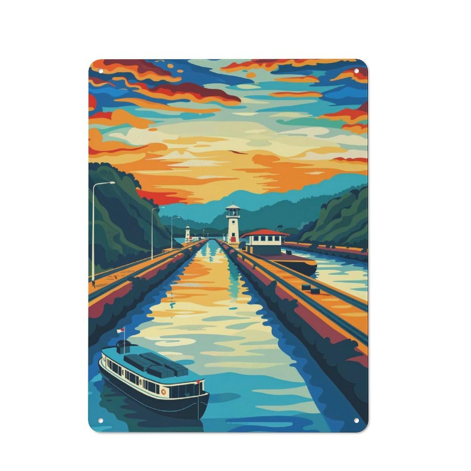 Junmoney Panama Canal Retro Metal Wall Sign 40X30cm For Studio Or Craft Room, For Metal Sign Collectors, For Garage And Workshop Walls