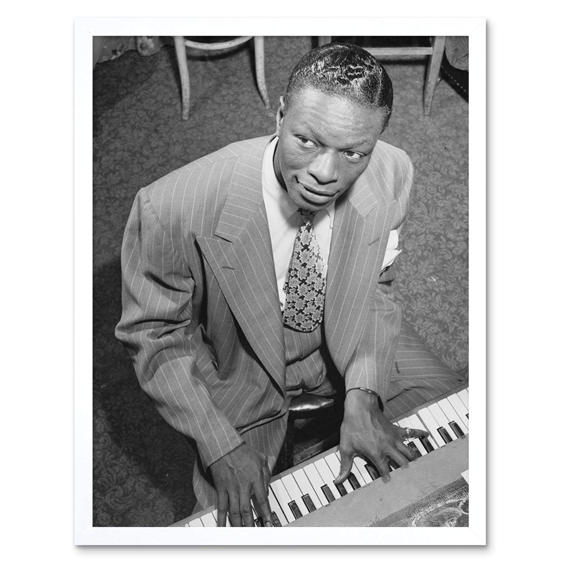 Wee Blue Coo Vintage Portrait Legendary Musician Nat King Cole Art Print Framed Poster Wall Decor 12X16 Inch