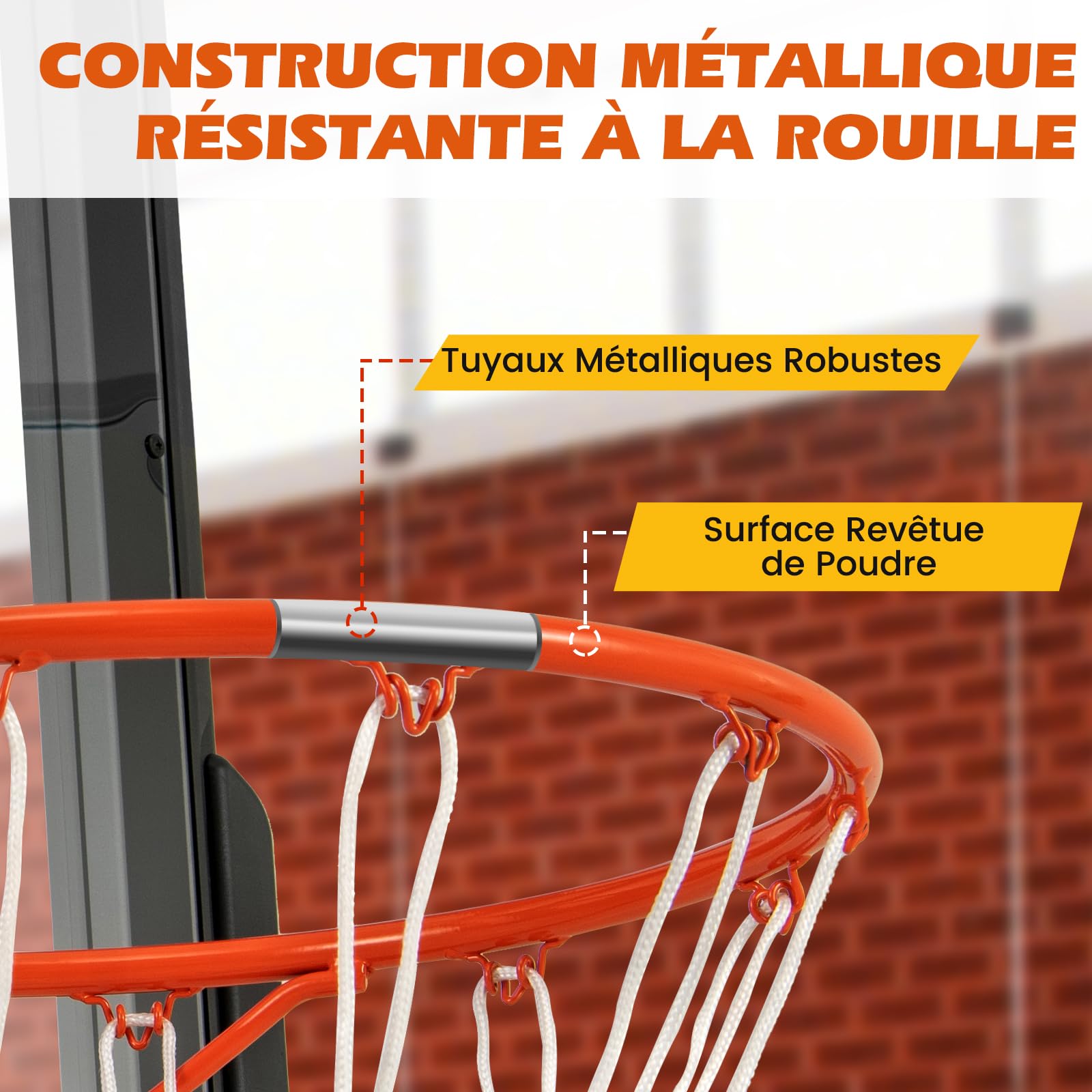 GYMAX Anneau de Basketball Standard 45cm, Compatible avec Plupart des Panneaux, Ressorts Amortisseurs & Filet Résistant aux Intempéries, Kit de Fixation Inclus, pour Usage Intérieur Extérieur