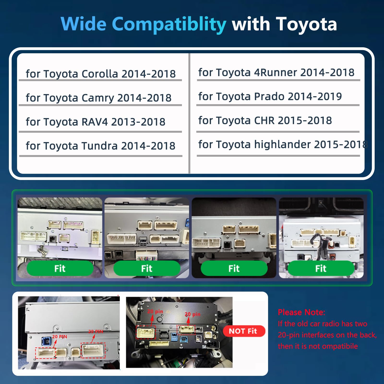 Cablaggio adattatore radio con J-BL Canbus compatibile con Corolla Camry RAV4 4Runner Tundra Prado CHR Highlander, connettore stereo ISO Android a 16 pin, supporto fotocamera OEM, SWC