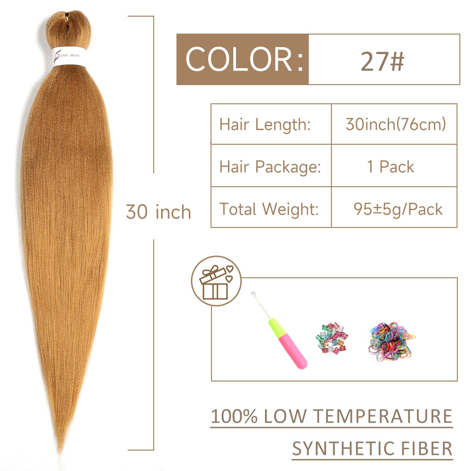 ShowJarlly Pre Stretched Braiding Hair 30 Inch Knotless Braiding Hair Extensions 1pack Easy Braids Hot Water Setting DIY Box Braids Yaki Textured Crochet Braiding (30inch,27#) - Image 2