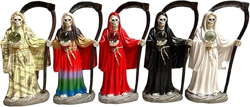 Juego de 5 estatuas de Santa Muerte de 9 pulgadas, estatua de la parca, estatua de la muerte santa