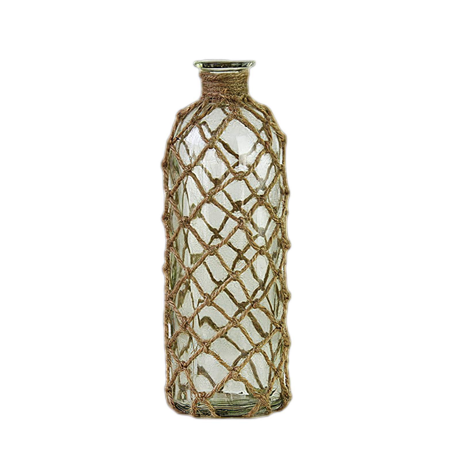 Vase de fleurs en verre rustique vert rismart 20x7cm avec filet de corde retro