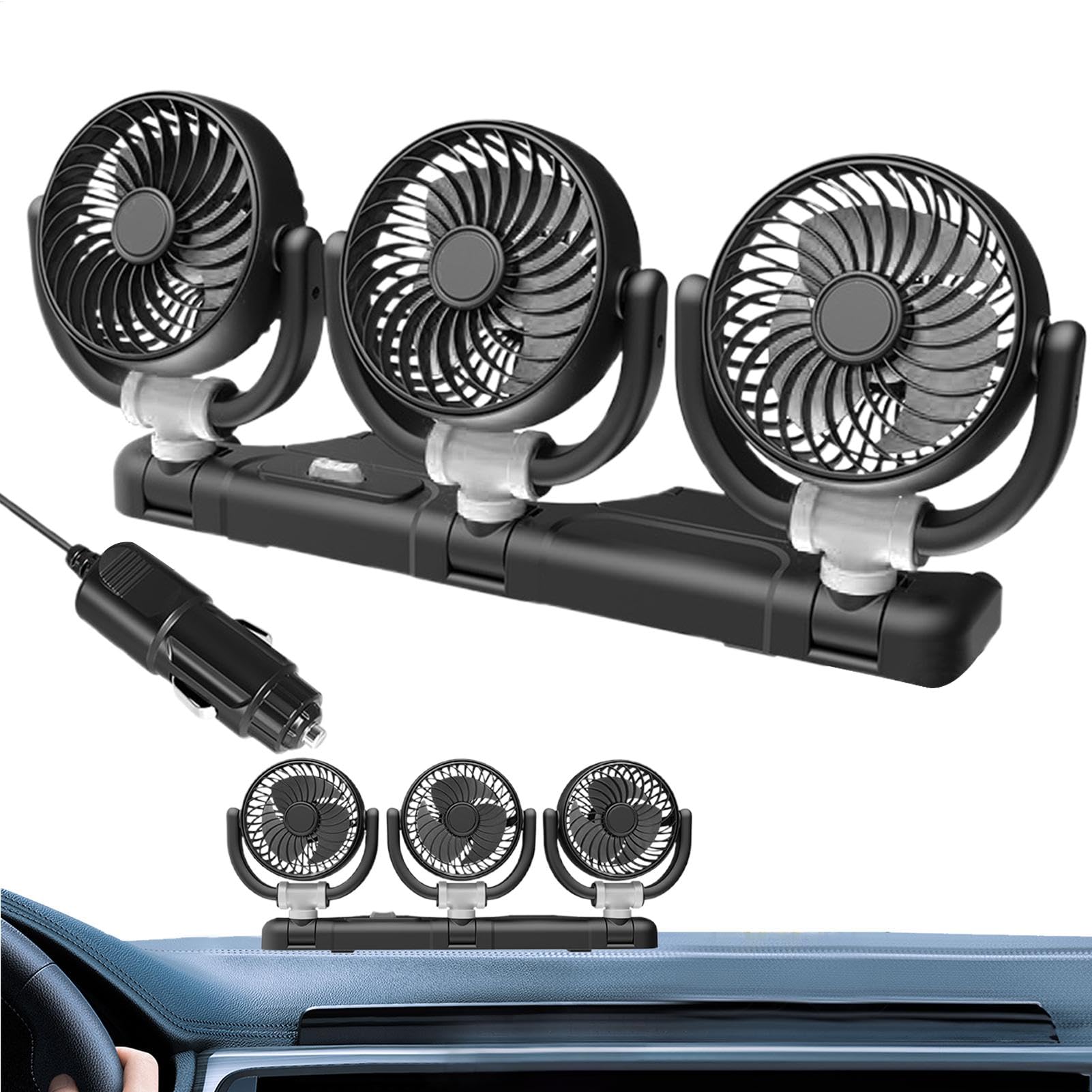 Ventilateur de tableau de bord de voiture USB rotatif trois têtes réglables orientable 12V 24V