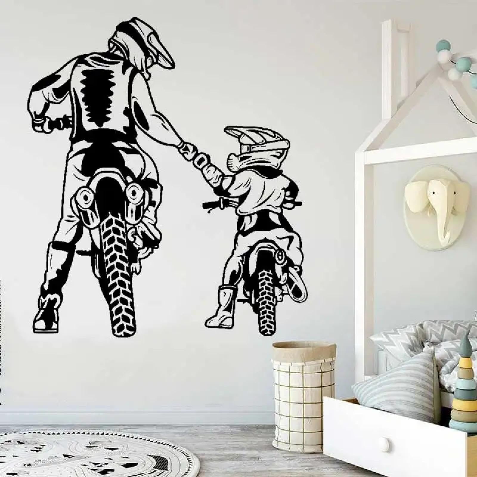 WEIMEIJIE Motorcycle wall Decals, Family Father and Son Off-Road Motorcycle wall Decals, Helmet Motorcycle Vinyl wall Decals