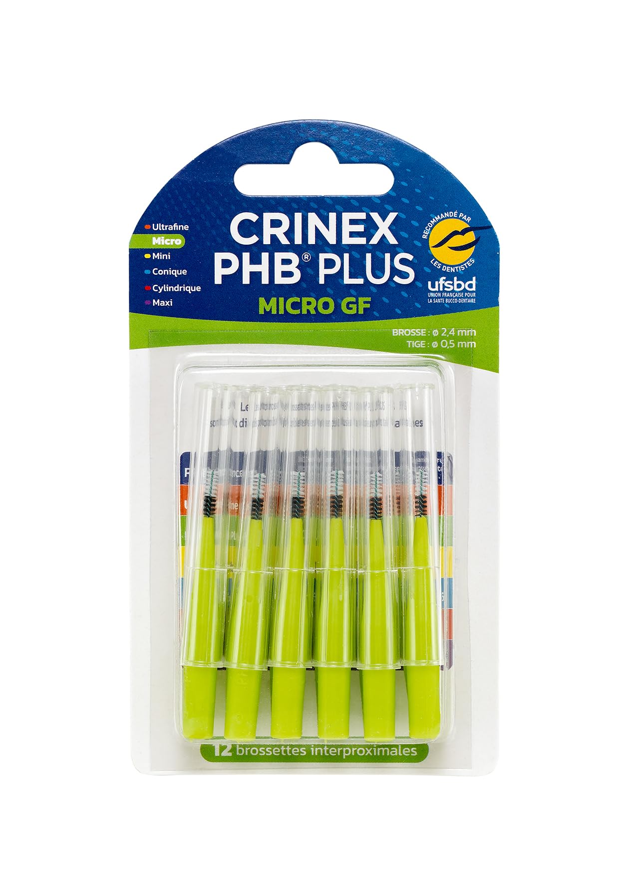 Crinex - Phb Plus Micro Gf - Brossette Dentaire - Fibres en Tynex - Vert - 12 Brossettes par Unité